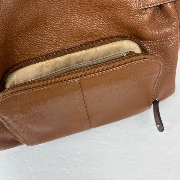 Tignanello brown leather shoulder bag with cinch belted top/multi-compartments - Picture 10 of 16